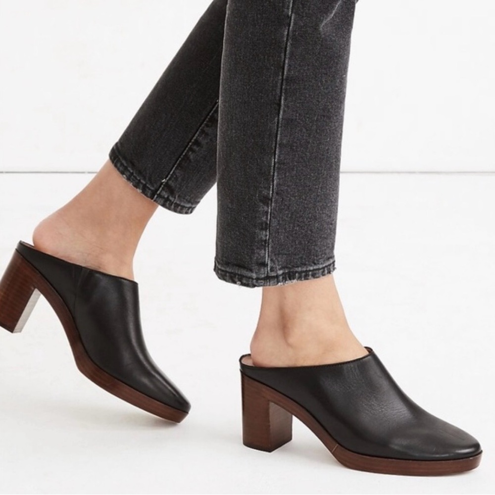 Madewell The Daisy Mule in Black Leather, size 8.5